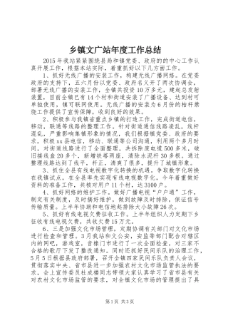 乡镇文广站年度工作总结