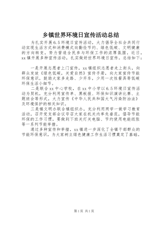 乡镇世界环境日宣传活动总结