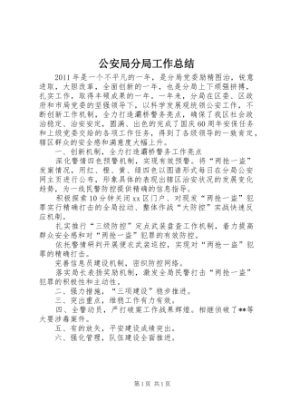 公安局分局工作总结