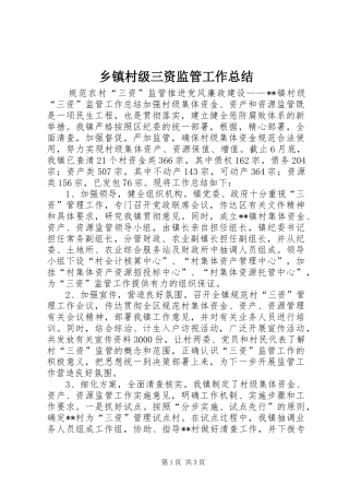 乡镇村级三资监管工作总结
