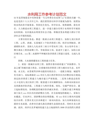 水利局工作参考计划范文 