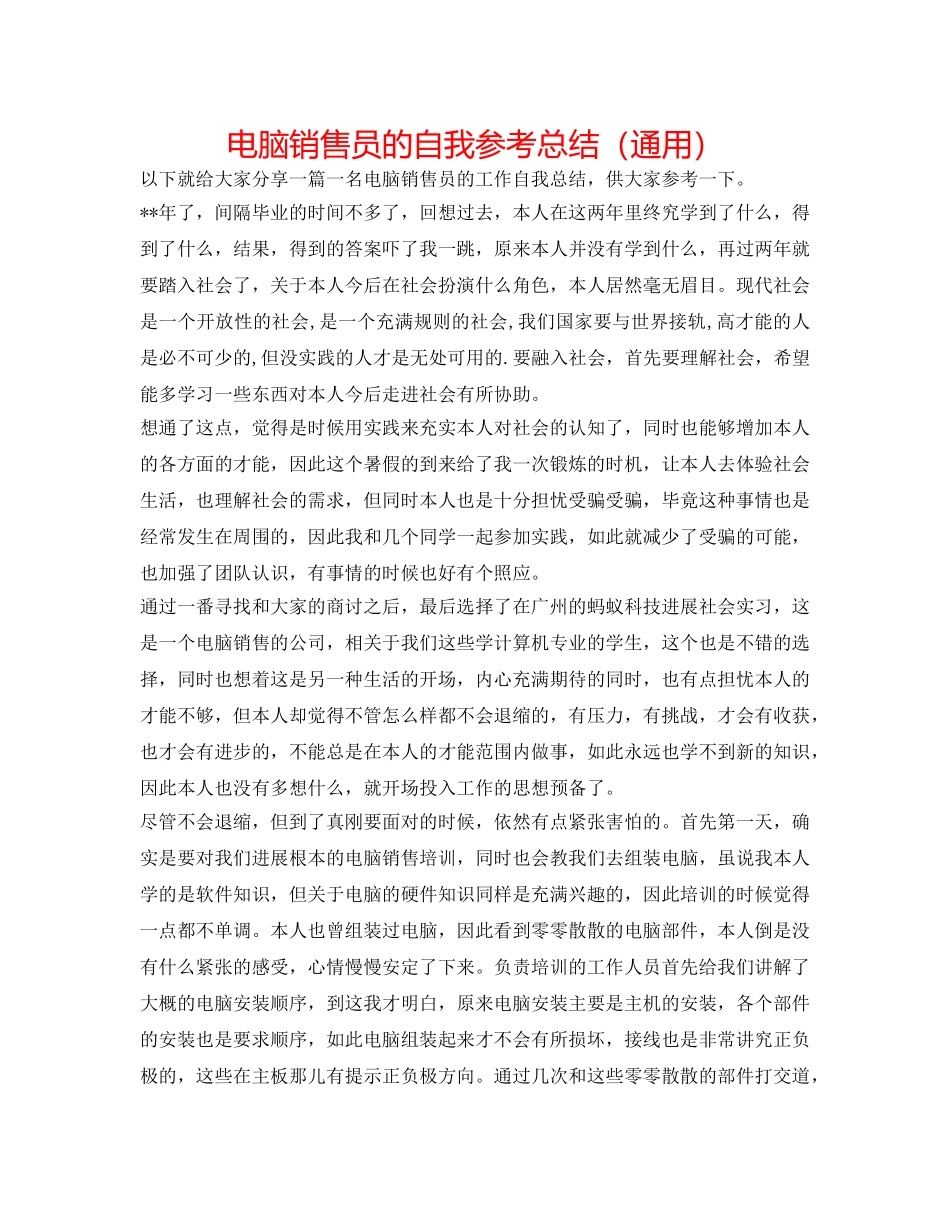 电脑销售员的自我参考总结（通用） _第1页