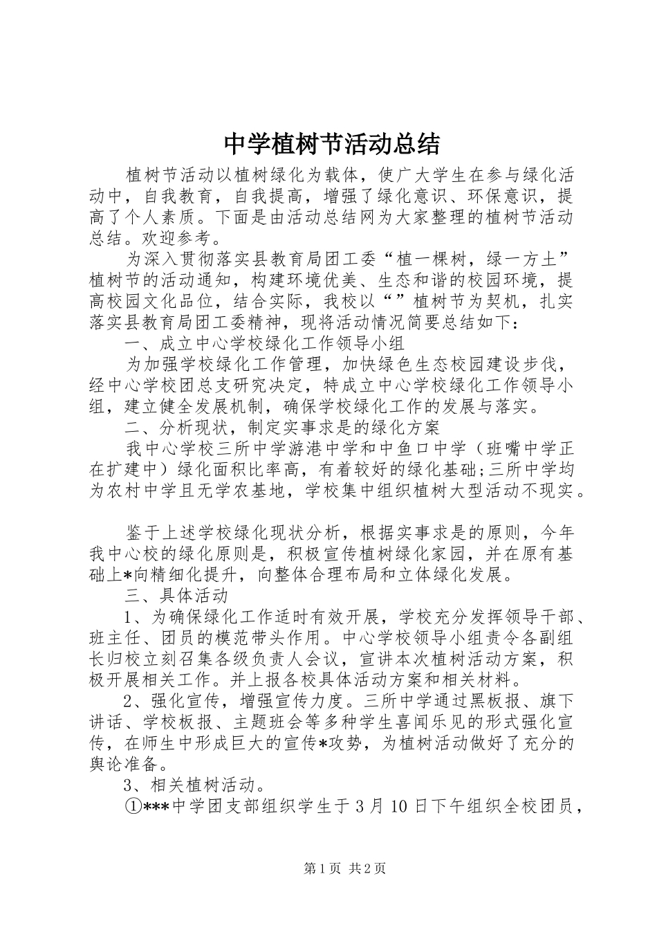 中学植树节活动总结_第1页