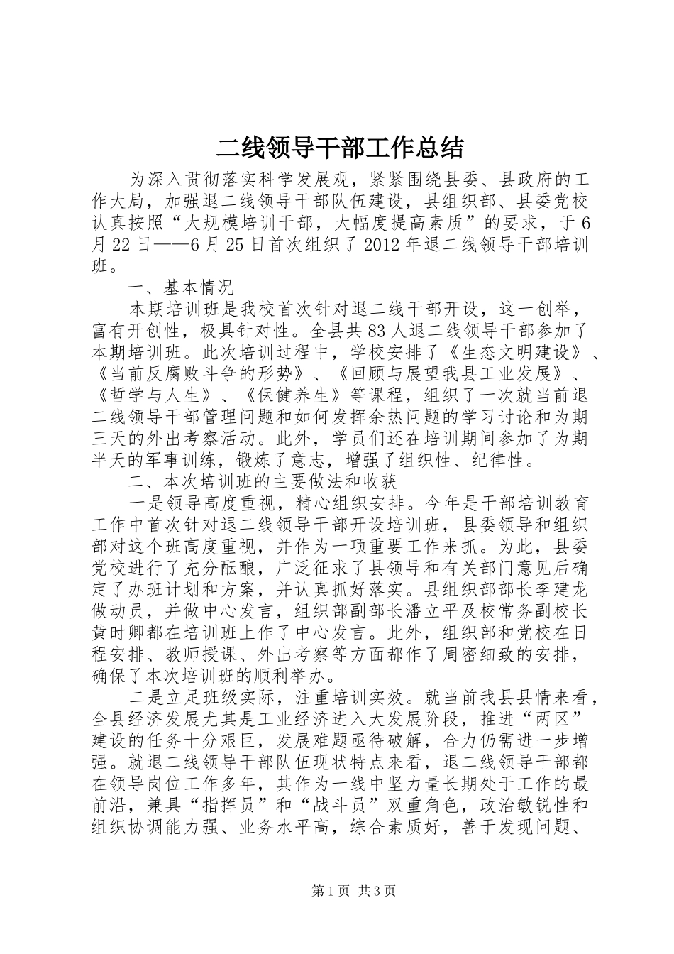 二线领导干部工作总结_第1页