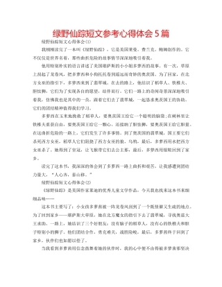 绿野仙踪短文参考心得体会5篇 