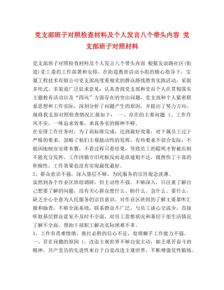 党支部班子对照检查材料及个人发言八个带头内容 党支部班子对照材料 
