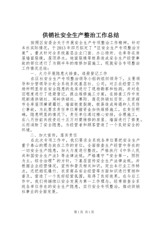 供销社安全生产整治工作总结