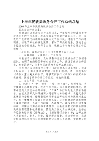 上半年民政局政务公开工作总结总结