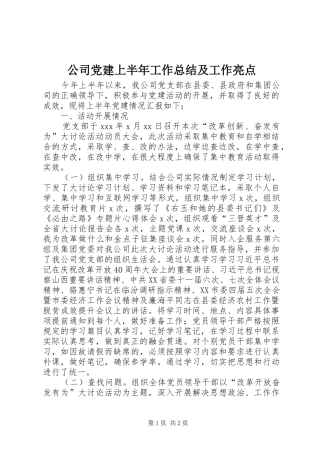 公司党建上半年工作总结及工作亮点
