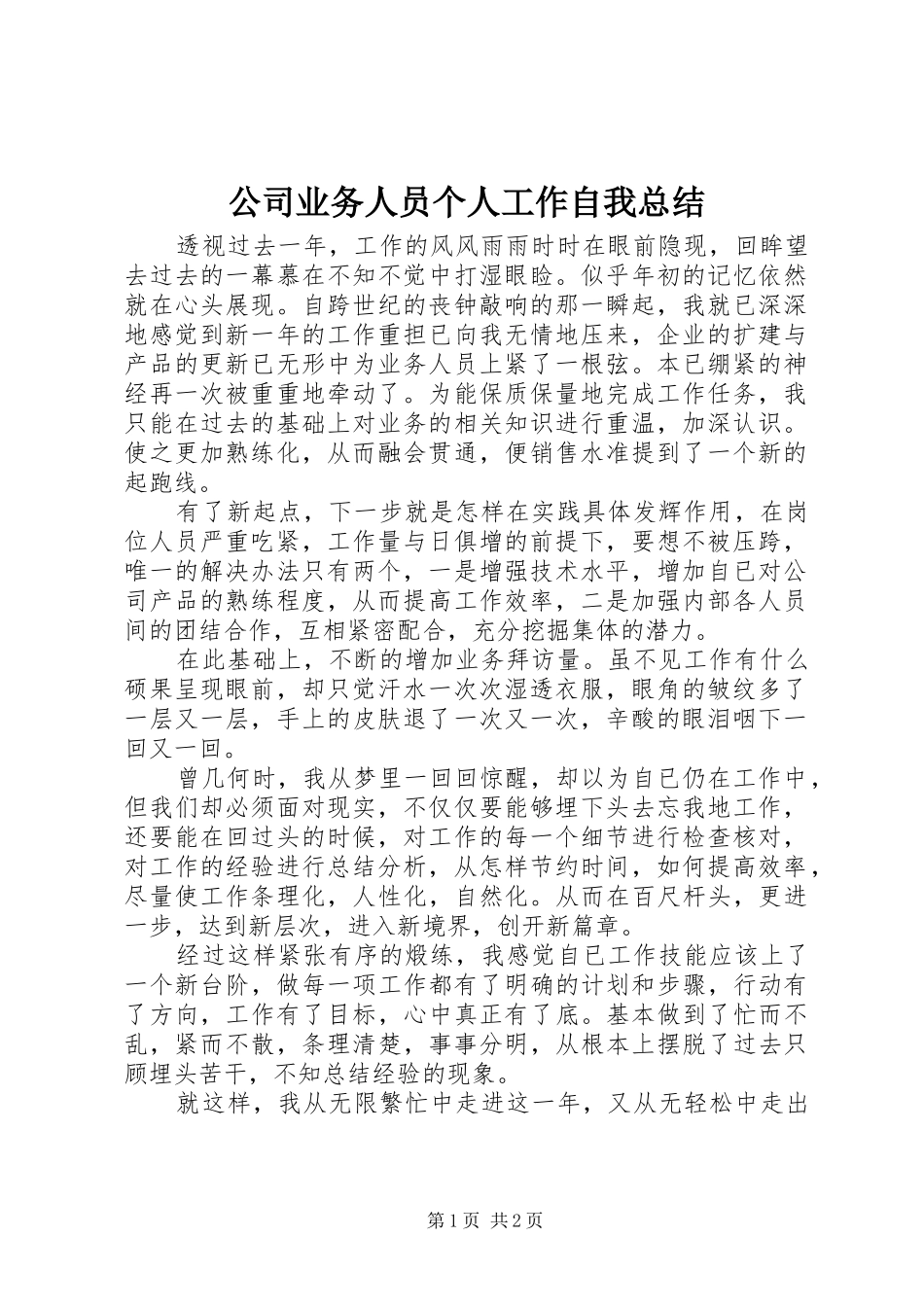公司业务人员个人工作自我总结_第1页