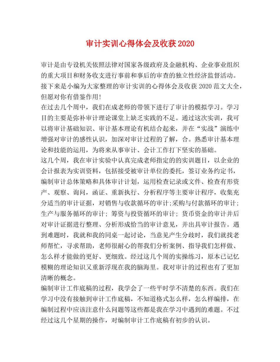 审计实训心得体会及收获2020 _第1页