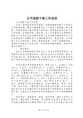 公开选拔干部工作总结