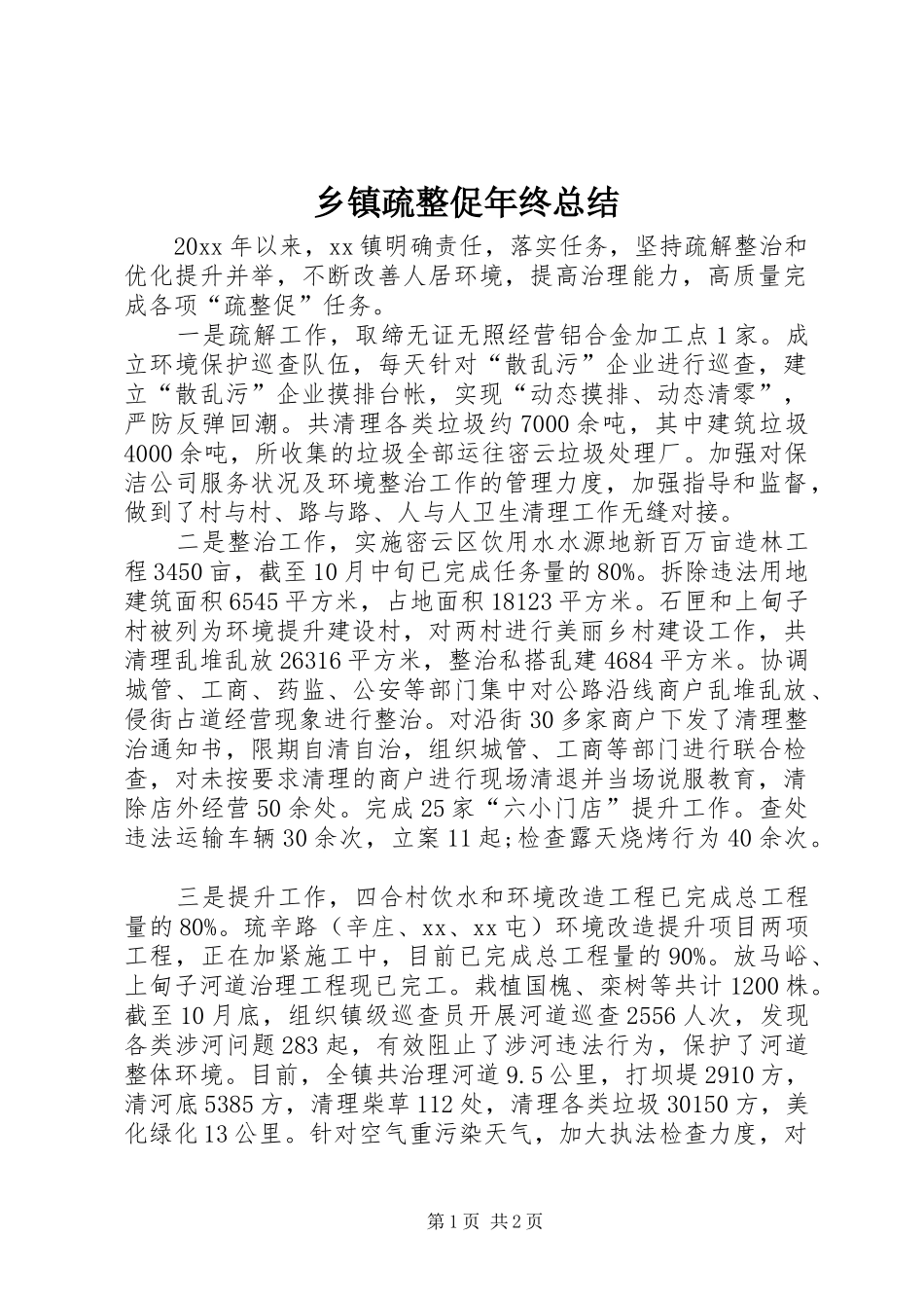 乡镇疏整促年终总结_第1页