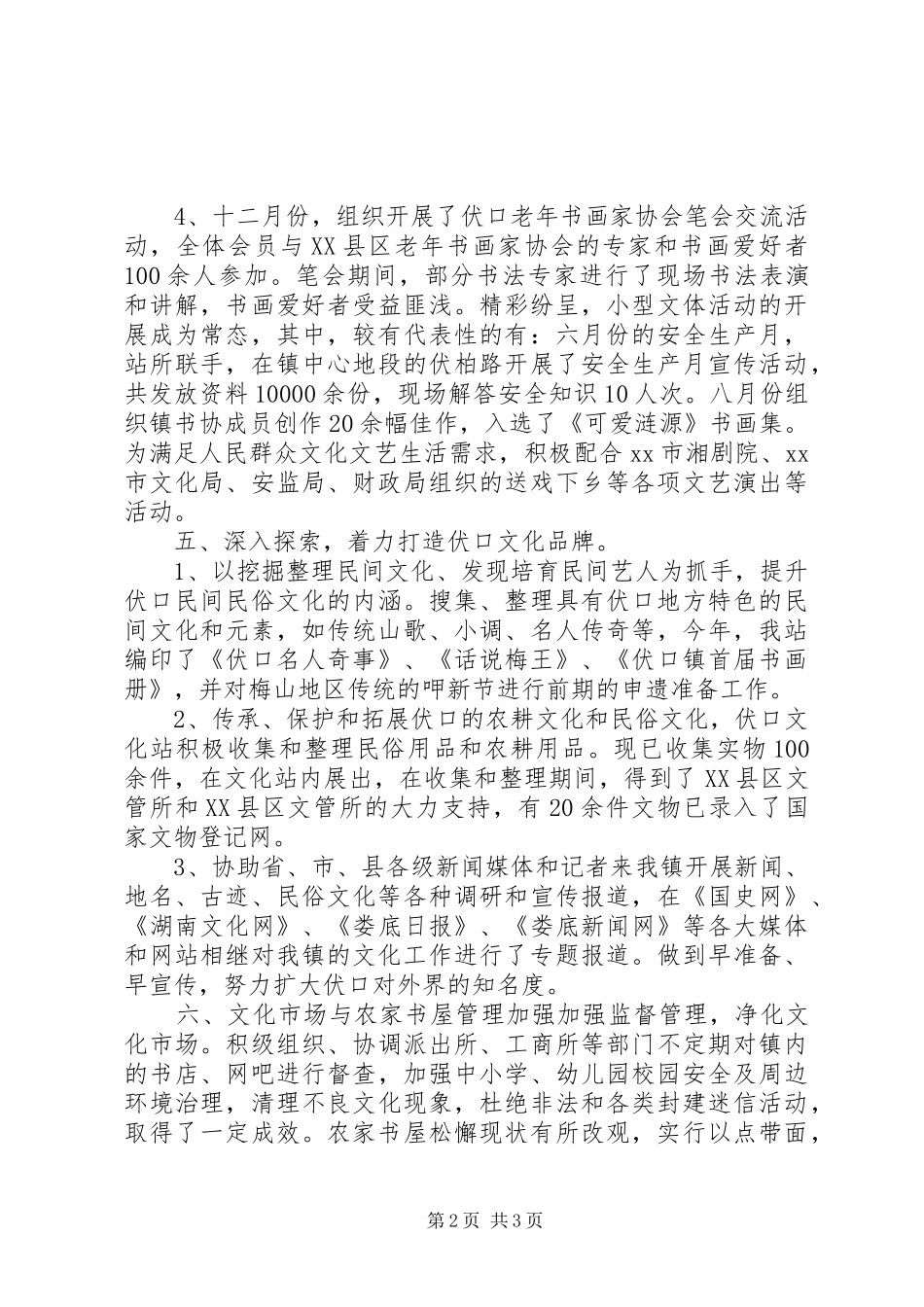 乡镇文化站XX年度工作总结_第2页