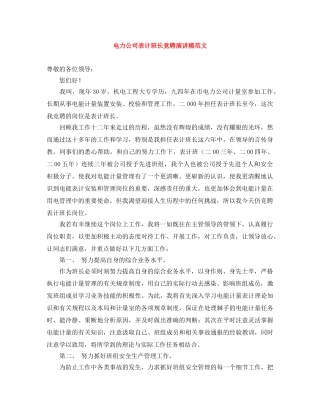 电力公司表计班长竞聘演讲稿范文 