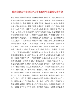 煤炭企业关于安全生产工作实践科学发展观心得体会 