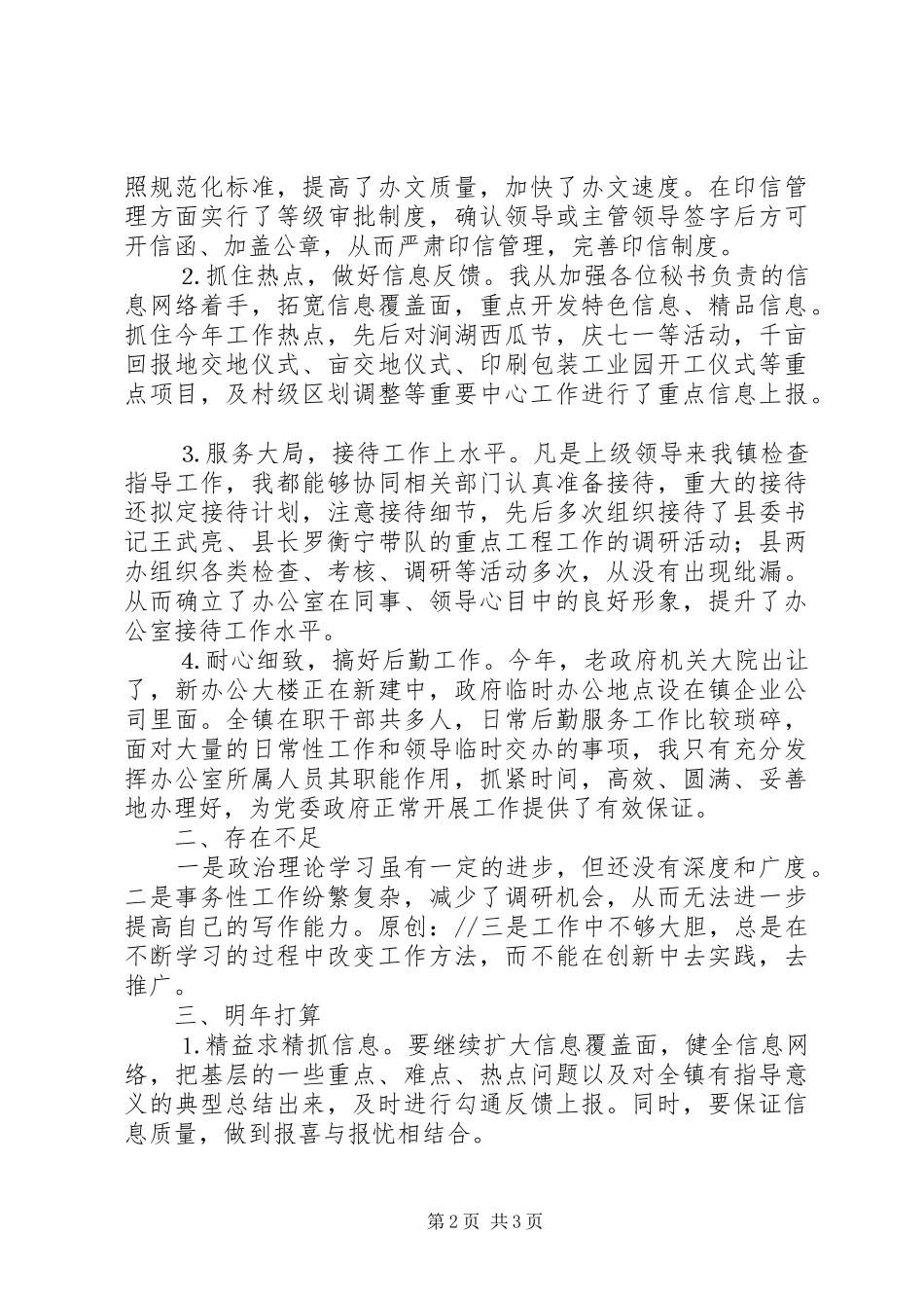 乡镇党政办主任个人工作总结_第2页