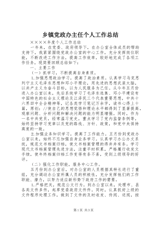 乡镇党政办主任个人工作总结