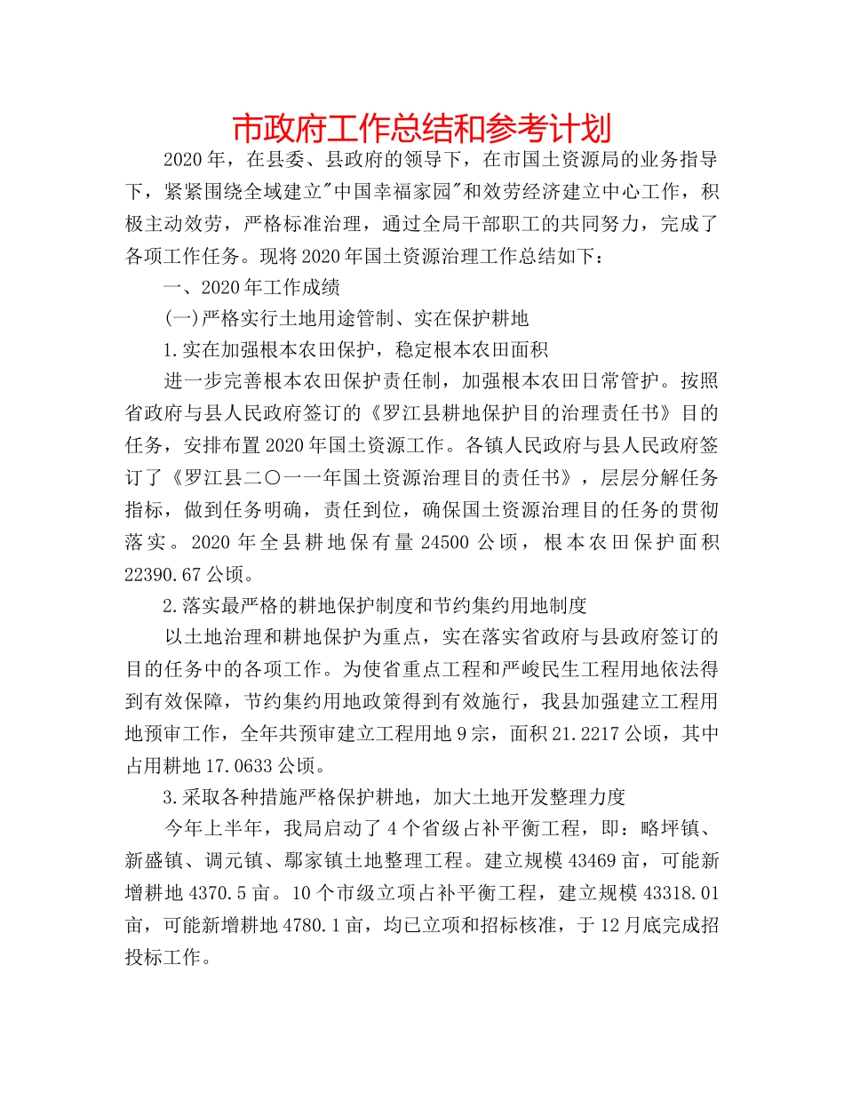 市政府工作总结和参考计划 _第1页