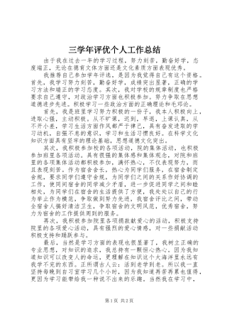 三学年评优个人工作总结