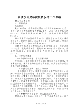 乡镇投促局年度投资促进工作总结