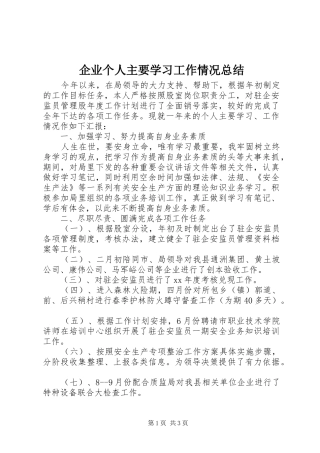 企业个人主要学习工作情况总结