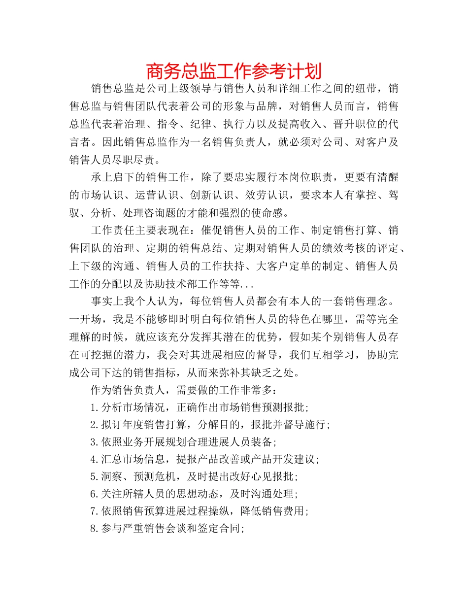 商务总监工作参考计划 _第1页