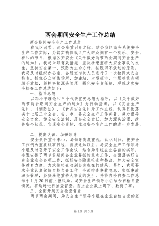 两会期间安全生产工作总结