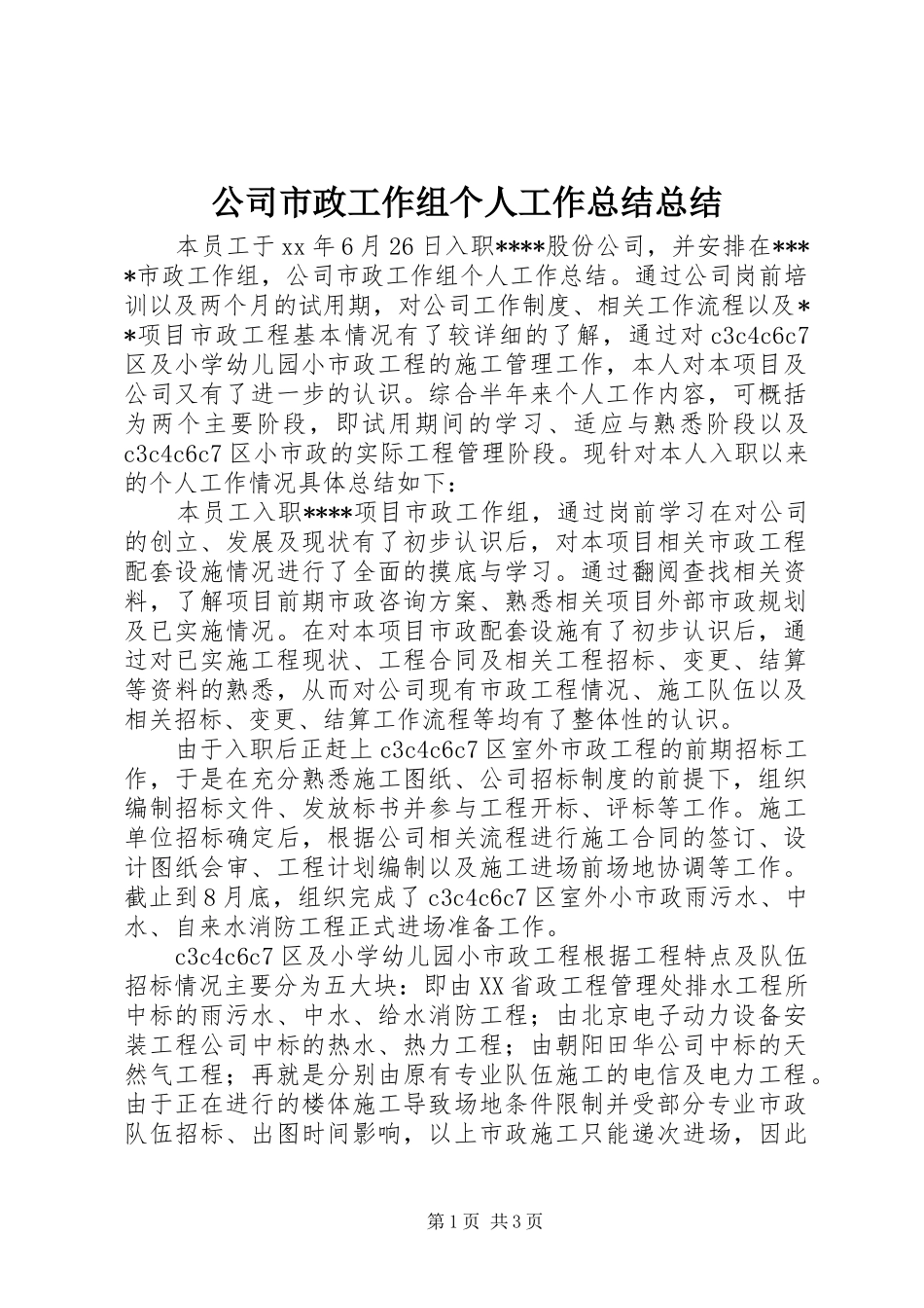 公司市政工作组个人工作总结总结_第1页
