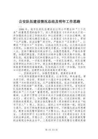 公安队伍建设情况总结及明年工作思路