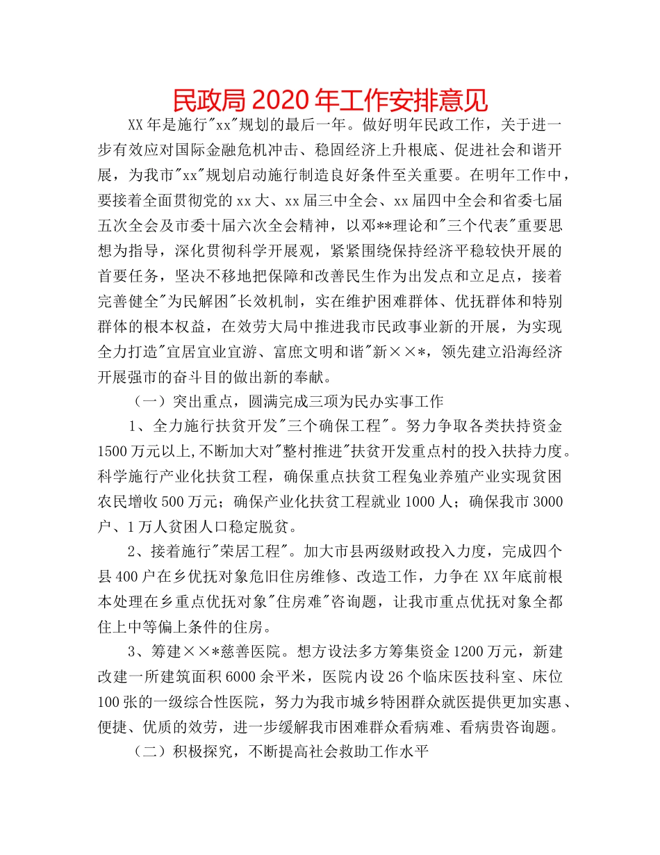 民政局2020年工作安排意见 _第1页