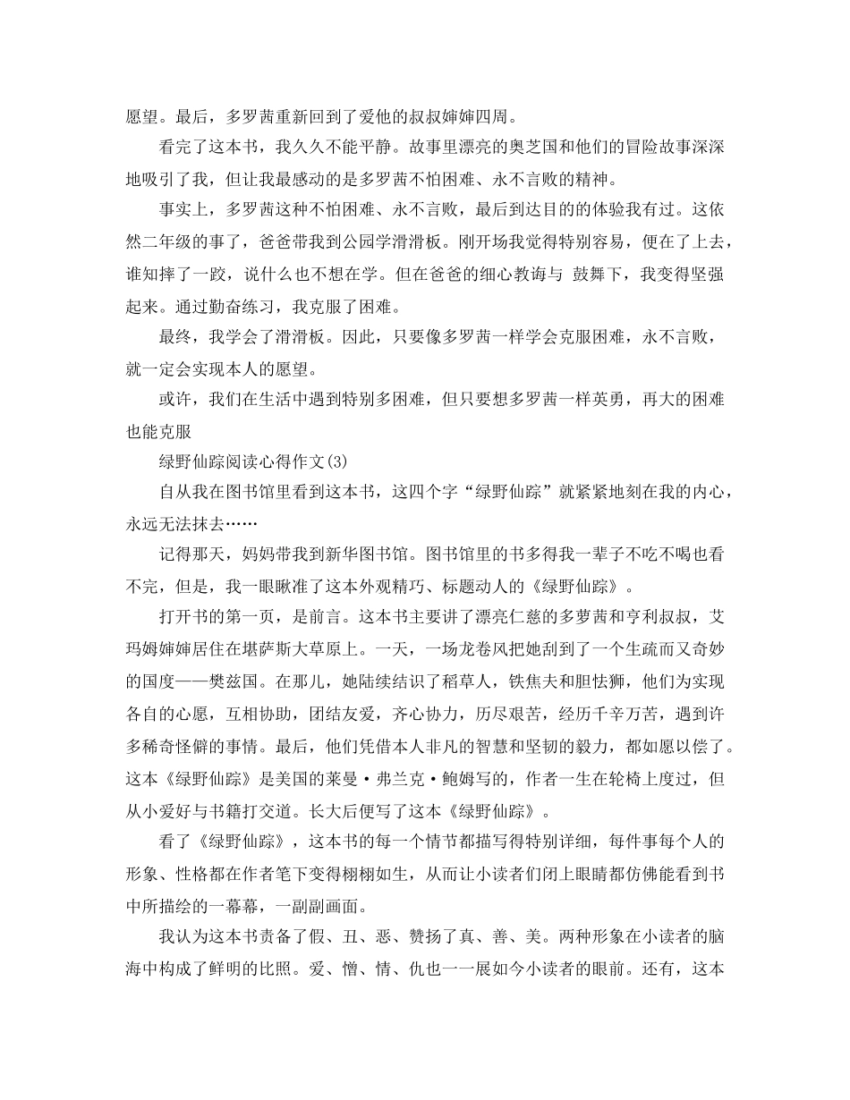 绿野仙踪阅读参考心得作文5篇 _第2页