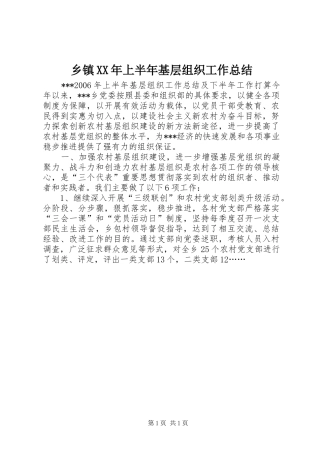 乡镇XX年上半年基层组织工作总结