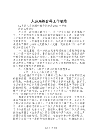 人劳局综合科工作总结