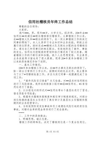 信用社稽核员年终工作总结