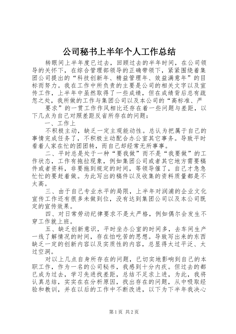 公司秘书上半年个人工作总结 (10)_第1页
