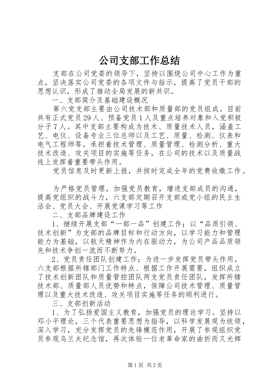 公司支部工作总结_第1页