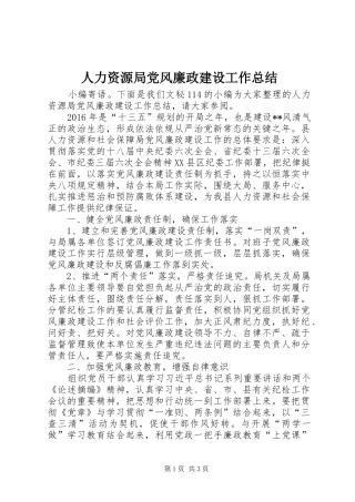 人力资源局党风廉政建设工作总结