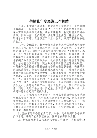 供销社年度经济工作总结