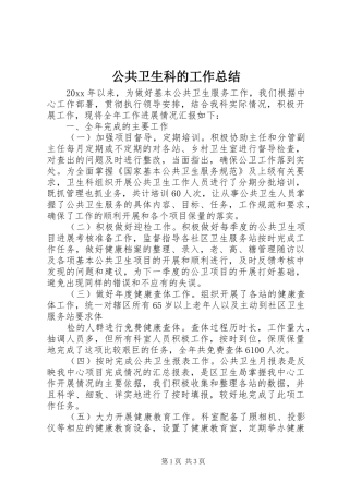 公共卫生科的工作总结