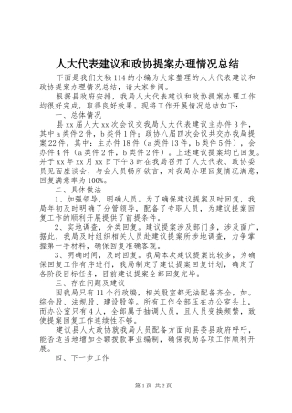 人大代表建议和政协提案办理情况总结