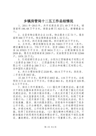 乡镇房管局十二五工作总结情况