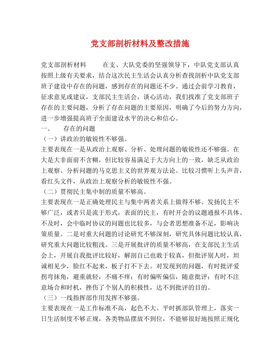 党支部剖析材料及整改措施 _第1页