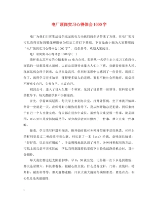 电厂顶岗实习心得体会1000字 