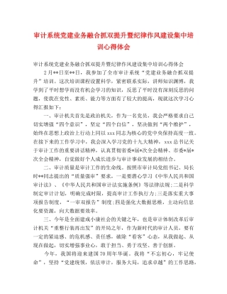 审计系统党建业务融合抓双提升暨纪律作风建设集中培训心得体会 