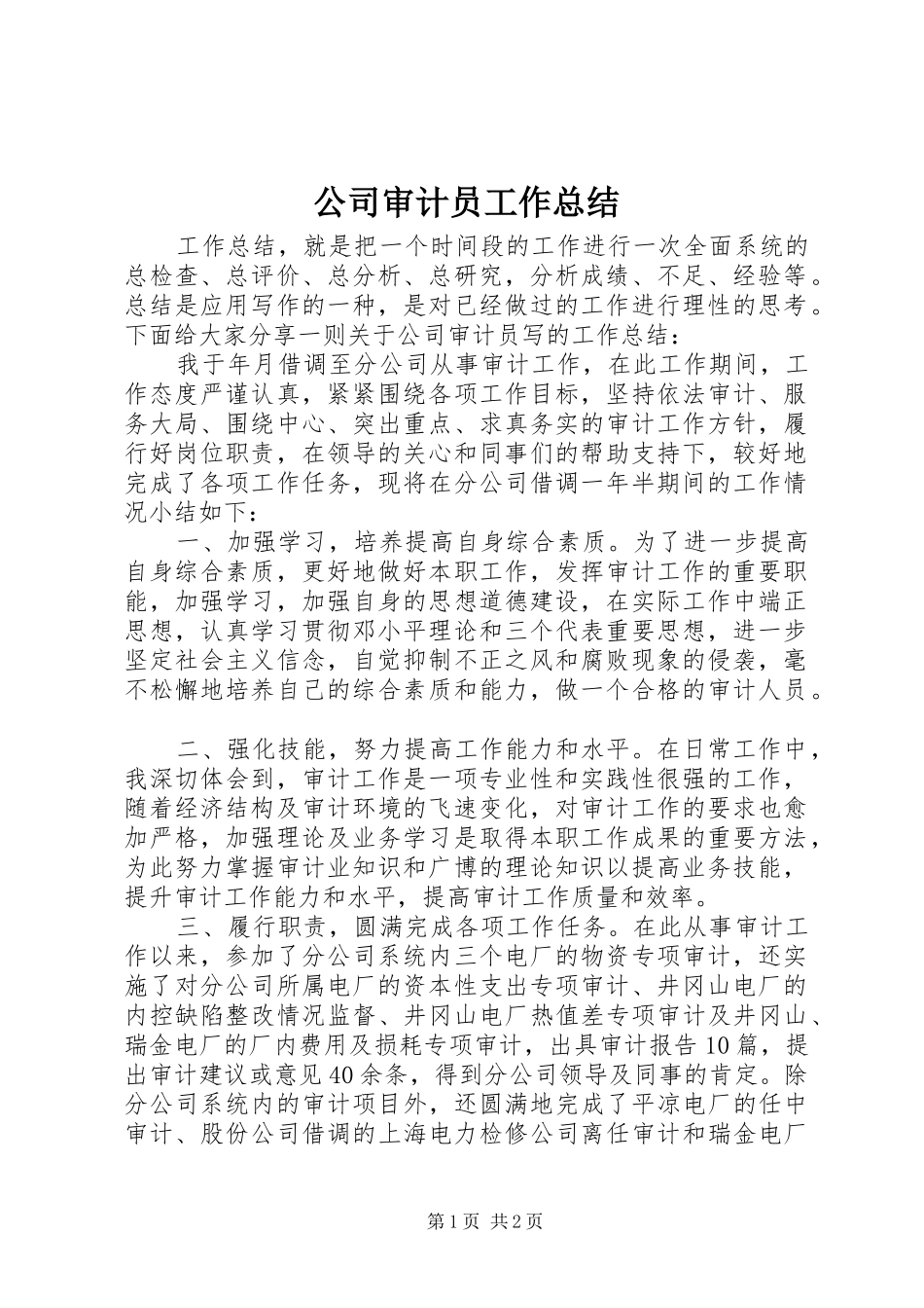 公司审计员工作总结_第1页
