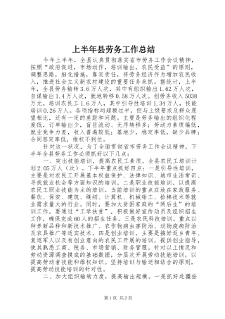 上半年县劳务工作总结
