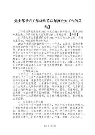 党支部书记工作总结【XX年度公安工作的总结】