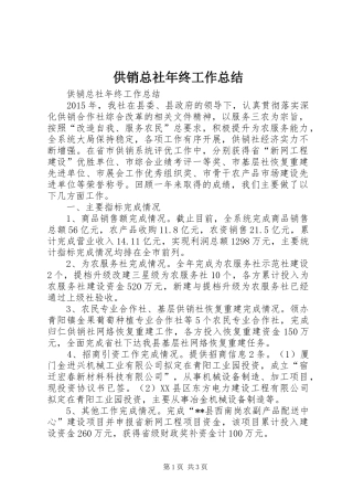 供销总社年终工作总结