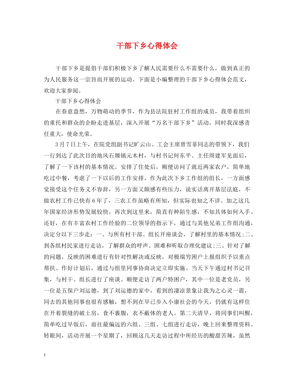 干部下乡心得体会 _第1页